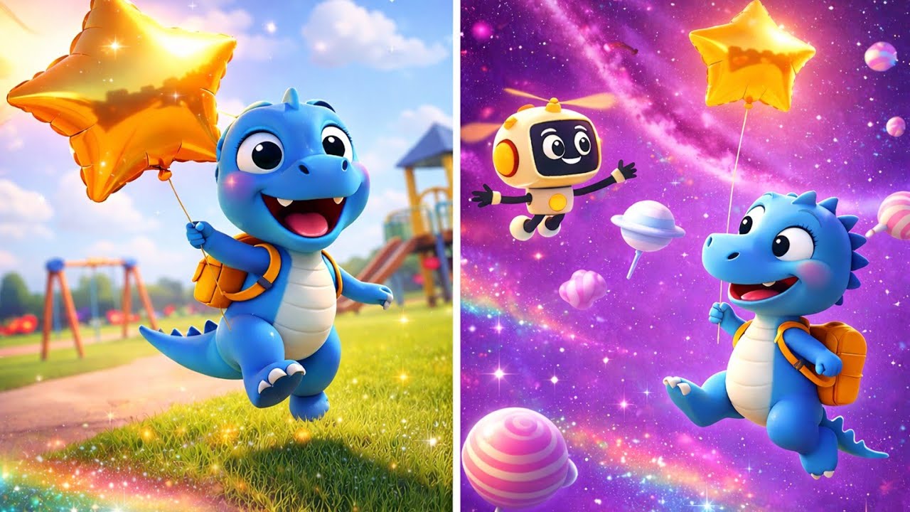 Dino&rsquo;s Space Balloon Adventure | Cute 3D Kids Cartoon | Dino & Robo Fun Story