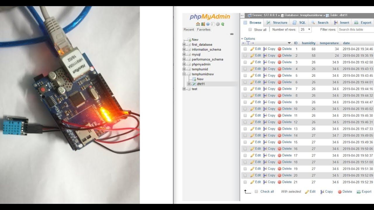 Sending Temperature and Humidity Data to MySQL Server(PHPMYADMIN) using Arduino