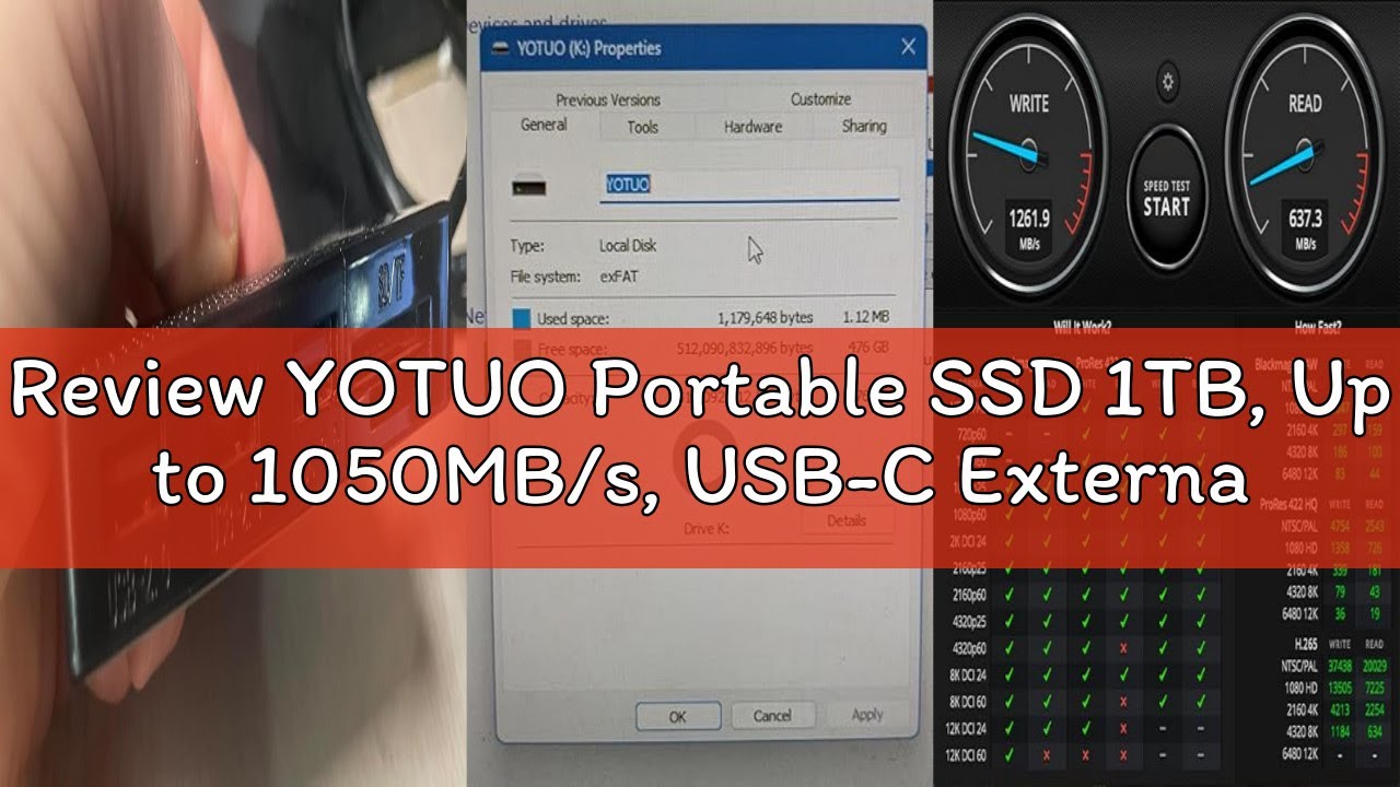 Review YOTUO Portable SSD 1TB, Up to 1050MB/s, USB-C External Solid-State Drive with All-in-One Mult
