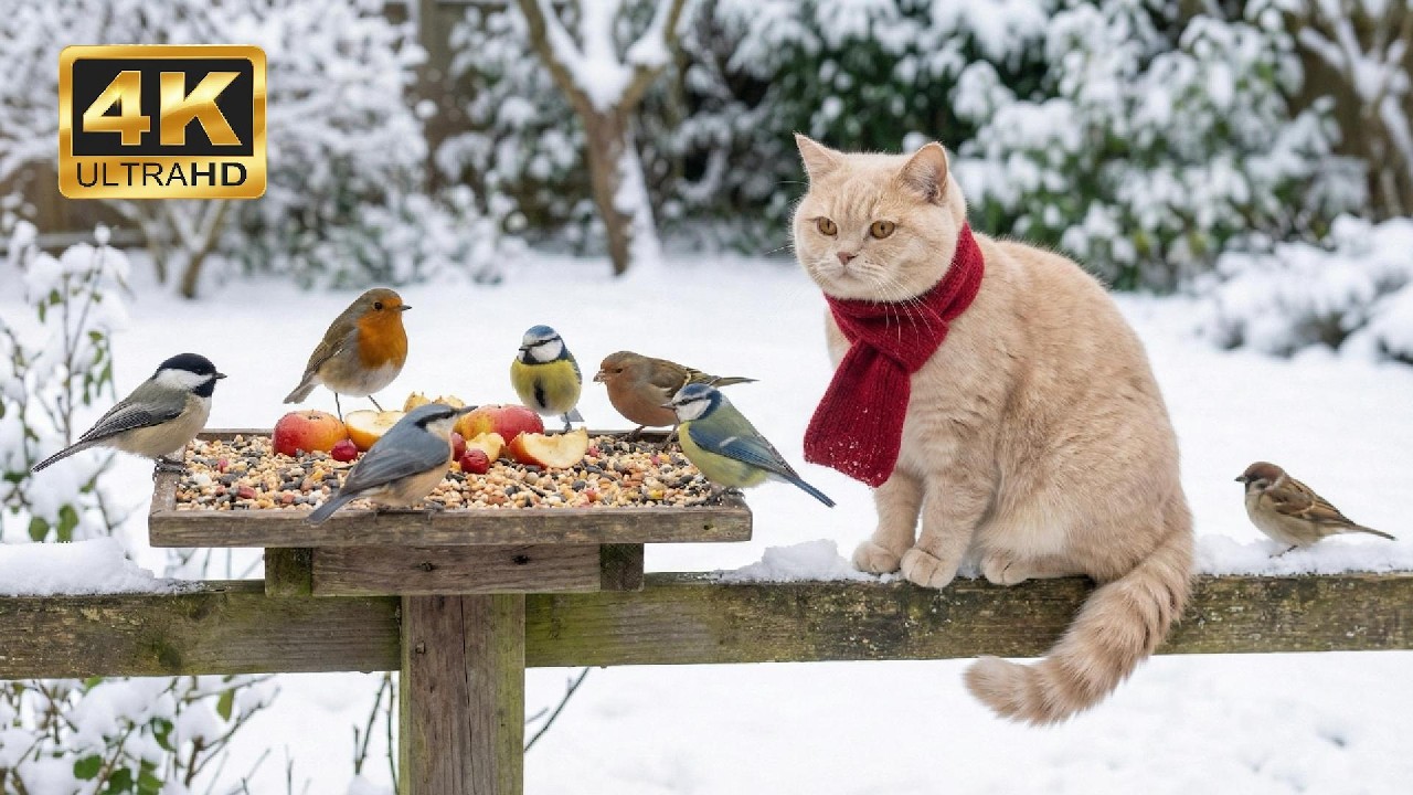 Relaxing Cat TV ❄️ Calming Winter Bird TV for Cats to Watch in 4K | 8 Hours