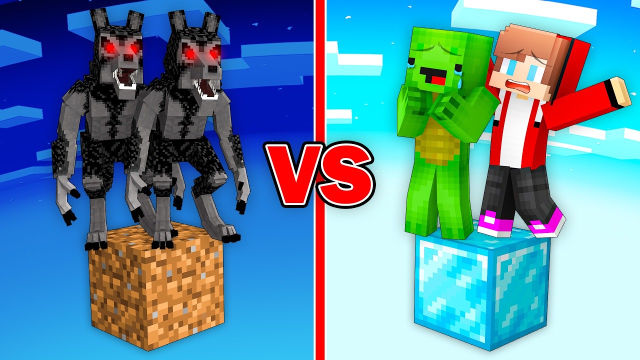 Оборотень ПУР против Майки и ДЖ. ДЖ. РИЧА: битва на выживание в Скайблоке в Minecraft! (Maizen)