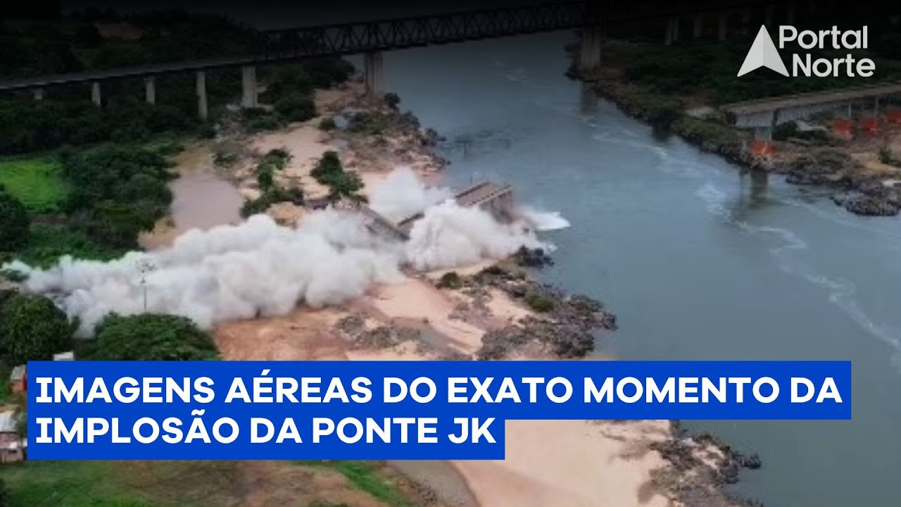 Imagens a&eacute;reas do exato momento da implos&atilde;o da ponte JK