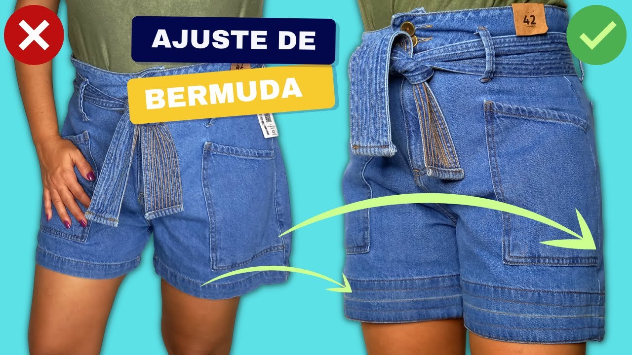 Esse Ajuste de Bermuda Jeans Fica Perfeito e Ninguém Percebe! Comprimento e Ajuste de Lateral.