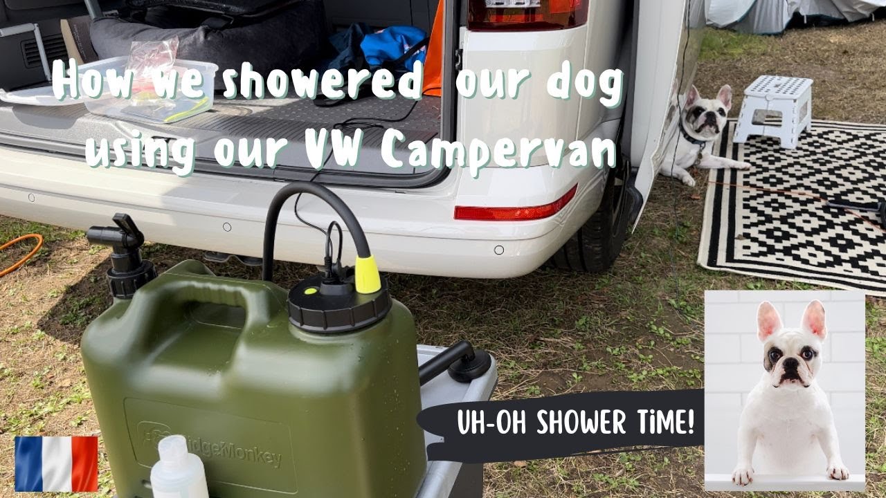 Showering Our French Bulldog at the Campsite | Ridgemonkey Outdoor Power Shower in VW California
