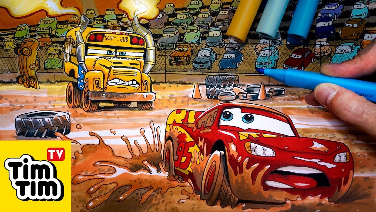 How to draw Miss Fritter chases Lighting McQueen | Thunder Hollow | Drawing and Coloring for Kids