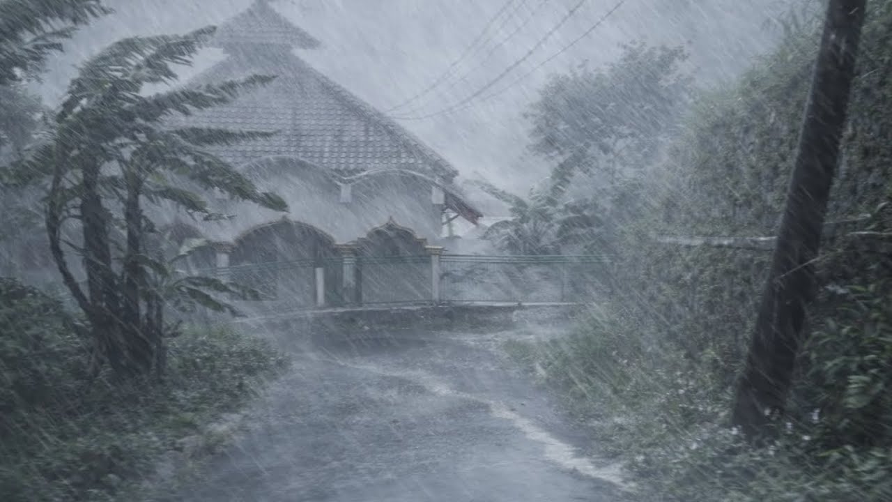 Walking in a Heavy Rain Ambience in a Beautiful Indonesian Village | Fall Asleep Instantly