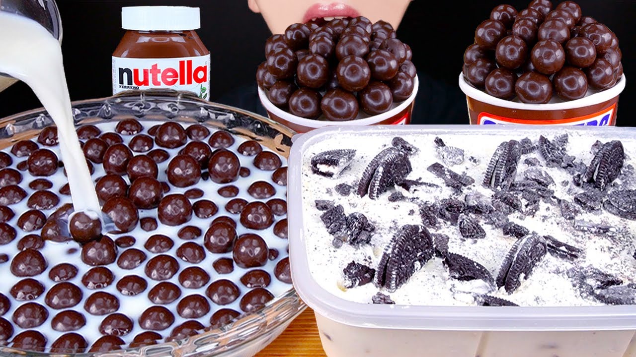 ASMR DARK MALTESERS MAGNUM CHOCOLATE ICE CREAM OREO TWIX NUTELLA DESSERT MUKBANG몰티져스 먹방EATING SOUNDS