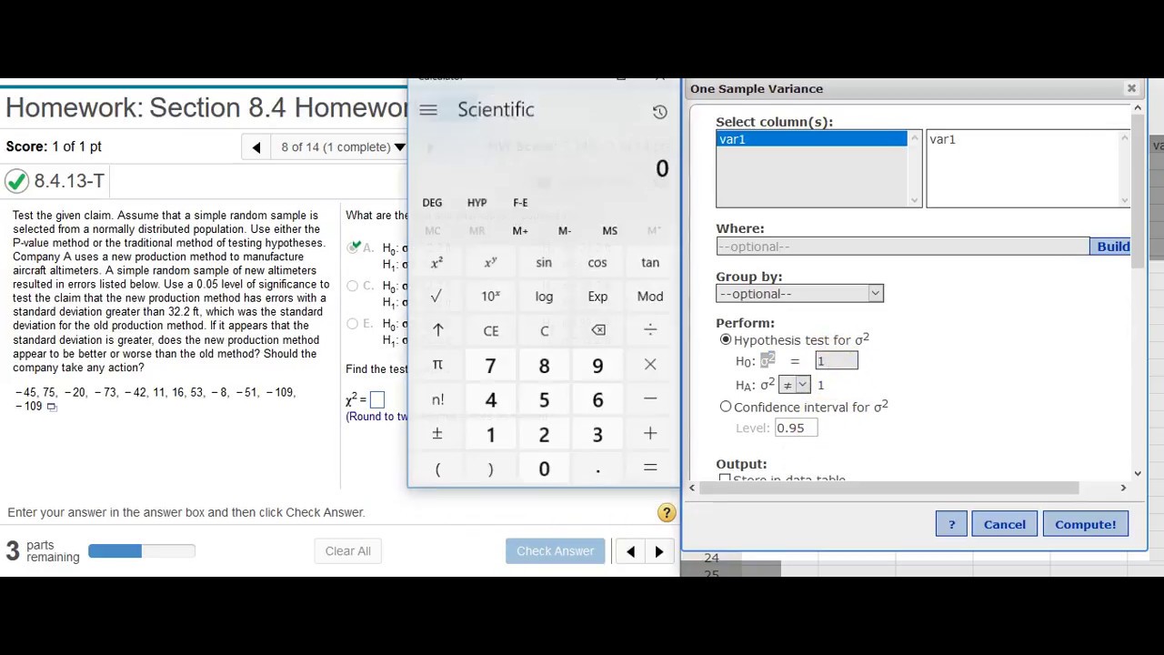 Using StatCrunch to perform hypothesis testing on standard deviations of aircraft altimeters