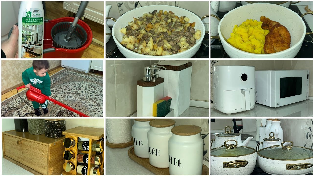 Cleanliness in the kitchen.Mətbəxdə   təmizlik.Məlik nənəsinə kömək edir.Gəlinim  yeməkləri bişirdi