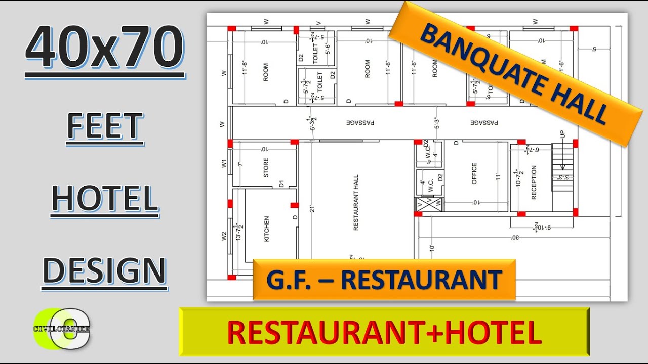 40X70 Feet Hotel Design II Restaurant, Office, Reception II Hotel Rooms