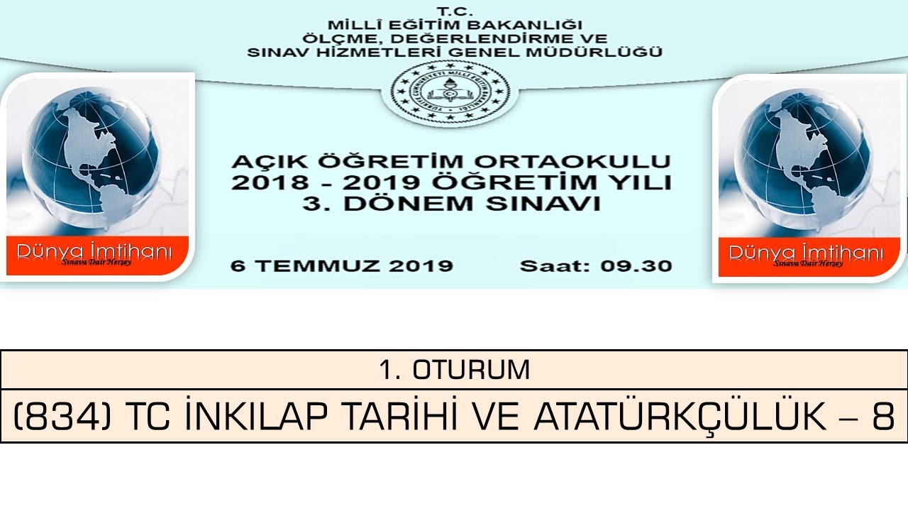 2019 / 3. DÖNEM / AÇIK ÖĞRETİM ORTAOKULU / TC İNKILAP TARİHİ VE ATATÜRKÇÜLÜK