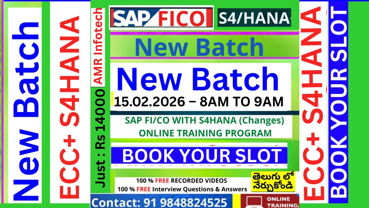 ECC+S4HANA కొత్త బ్యాచ్ స్టార్ట్ అవుతుంది కోర్సులో జాయిన్ అవ్వాలంటే కాల్ చేయండి Call 9848824525
