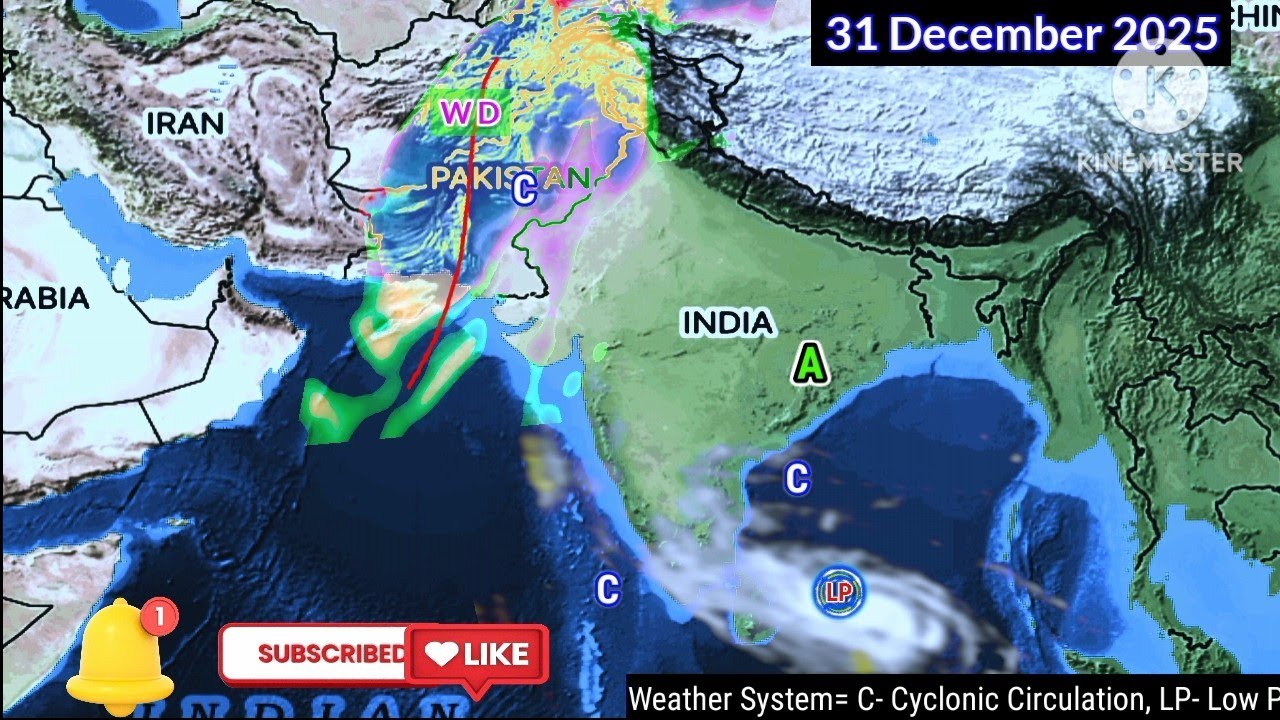 Next 25 Days Weather System Map Forec&agrave;st South Asia Active WD Cyclonic Circulation. 