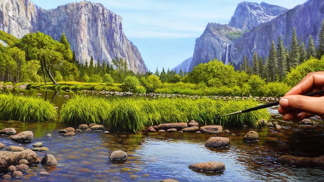 Painting a Beautiful River Side Landscape |Time lapse | #149