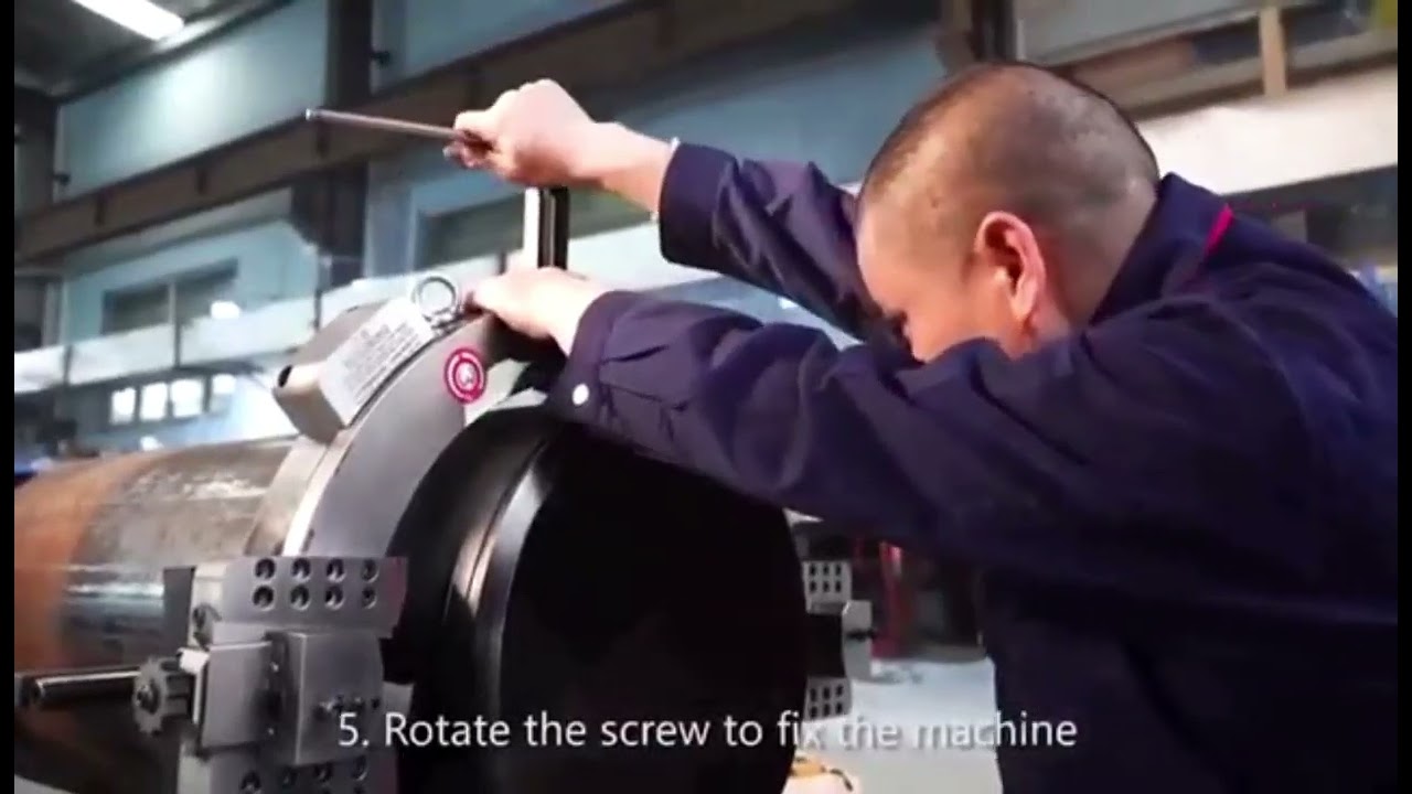 Split frame pipe cold cutting beveling machine installation tutorial video