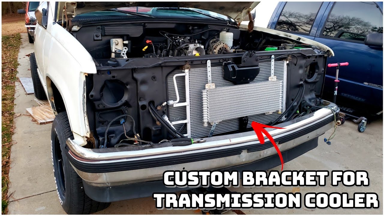 Installing Tru-Cool 40k trans cooler w/ custom bracket... You NEED this for your OBS Truck‼️