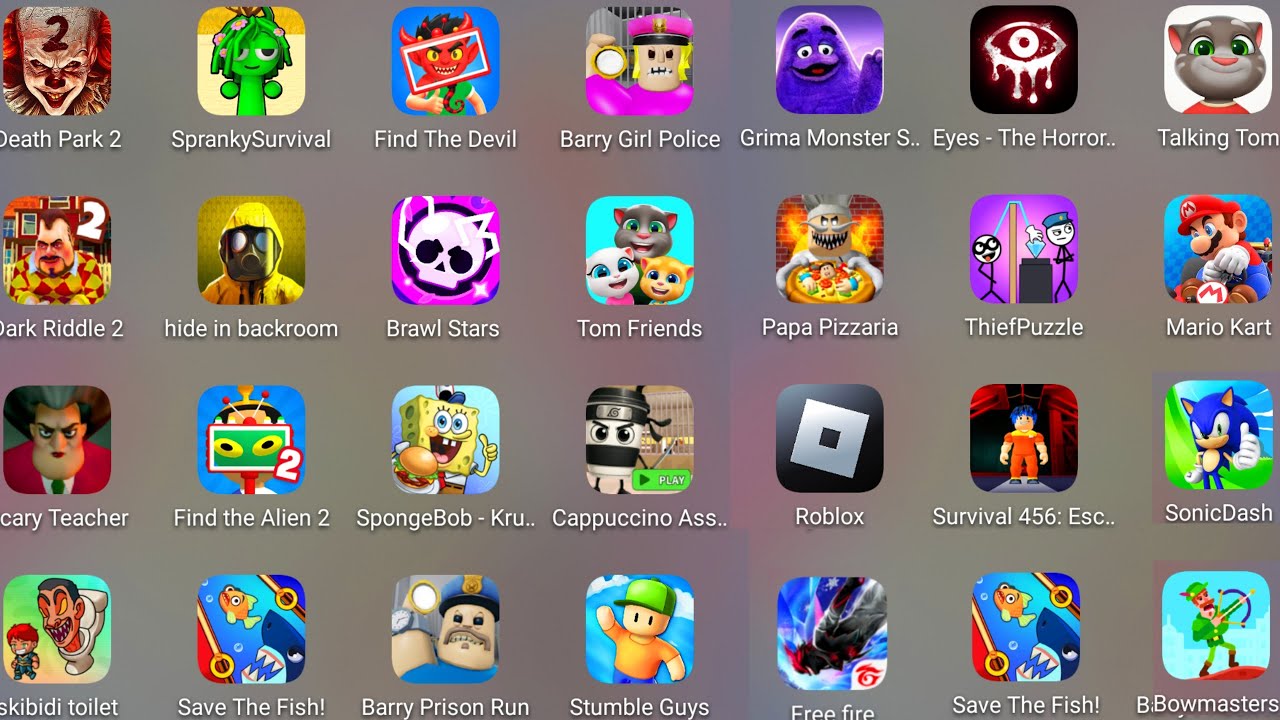 Roblox,Poppy Playtime 4,Capuchino Assassino,Hide In The Backroom,Eyes The Horror,SpongeBob: Krusty..