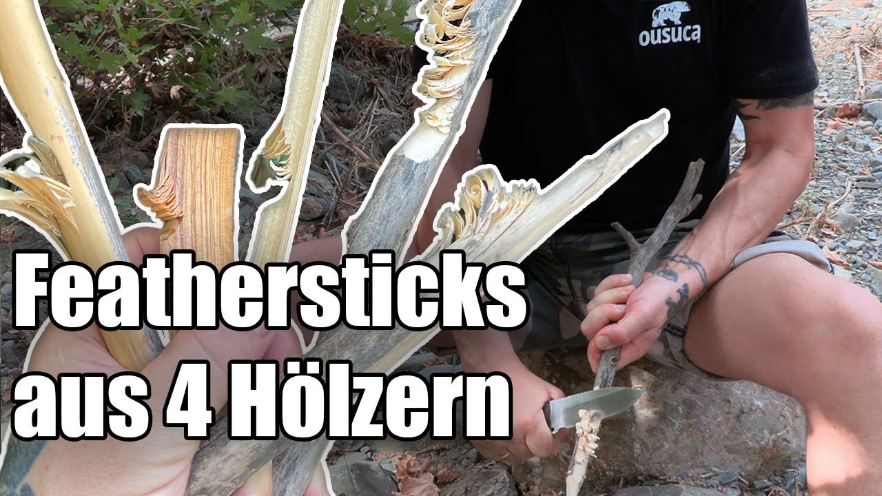 Feathersticks schnitzen aus 4 verschiedenen Hölzern