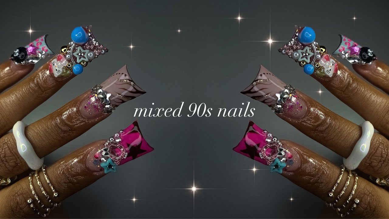 Mixed 90s Nails⭐️🐱💎| extra duck nails + Black History Month chat!💕✨