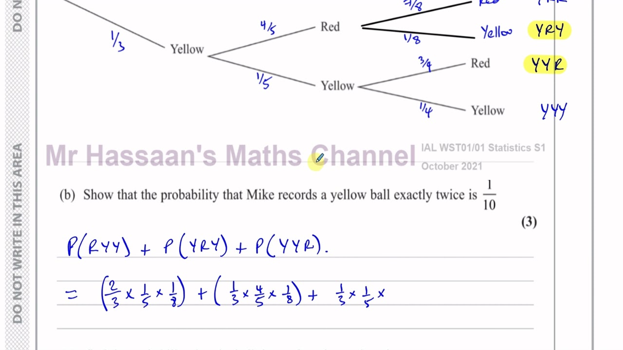 WST01/01, (Edexcel) IAL S1 October 2021 IAL Q4 Probability Trees, Discrete Random Variables