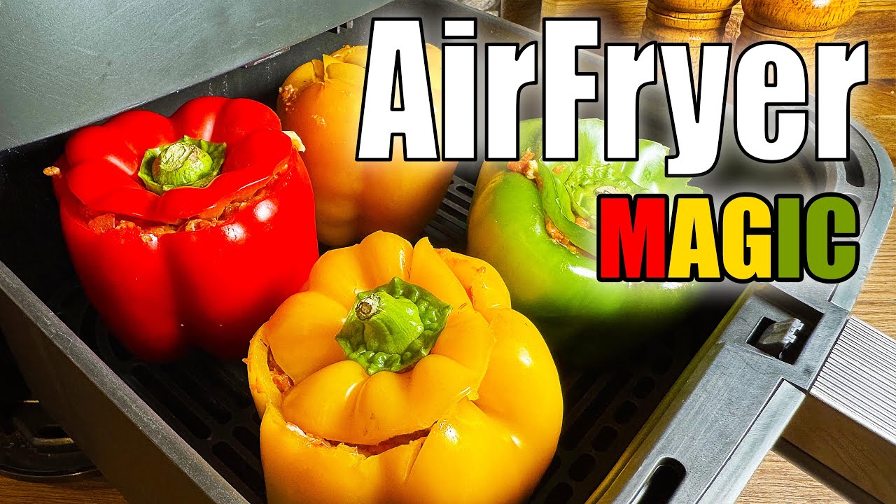 AirFryer Stuffed Peppers | Easy Recipe with Ground Meat, Rice & Mozzarella | Quick Air Fryer Dinner