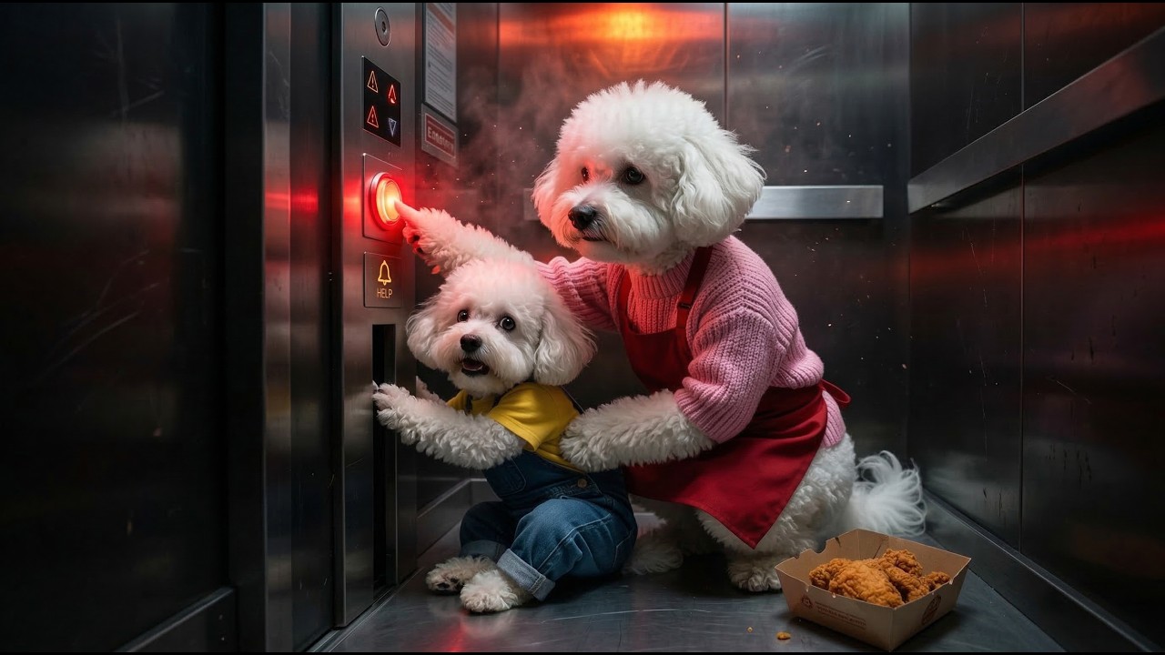 30 Minutes Trapped🚨💡How Mom Dog Guided Baby Puppy to Stay Safe in a Dark Elevator