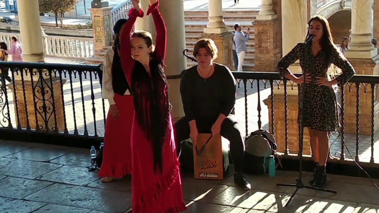 Real flamenco dance on Plaza de España in Seville, Spain