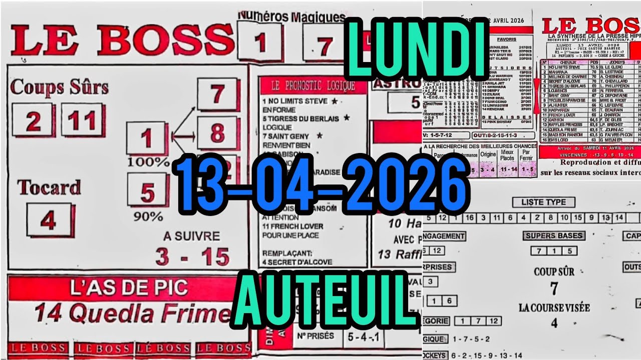 Pronostics Quint&eacute; Gagnants | Le BOSS Quint&eacute; | AUTEUIL &ndash; 13- AVRIL