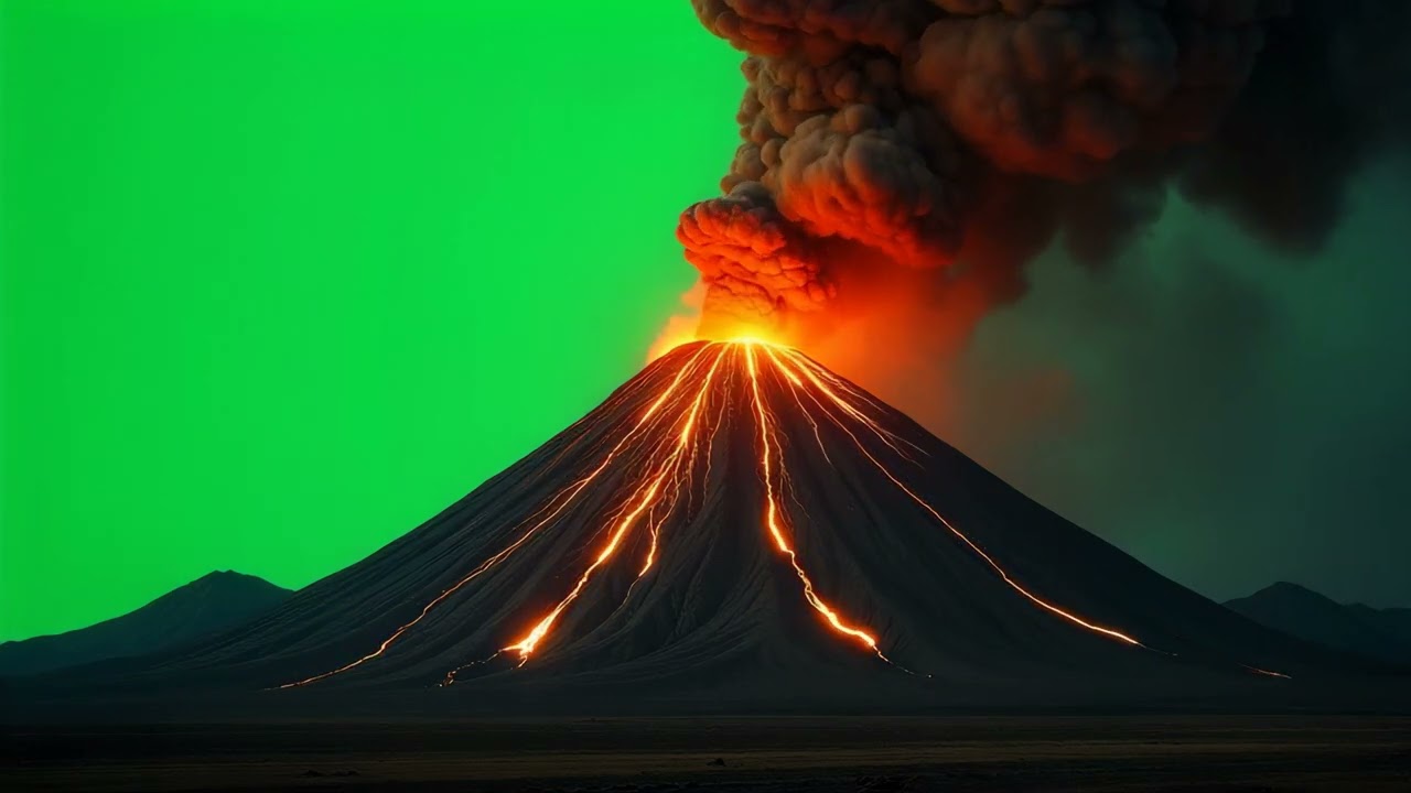 Active Volcano Eruption on a Green Screen Background - Free Footage