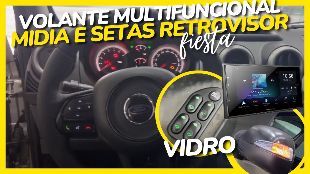 FORD FIESTA VOLANTE MULTIFUNCIONAL/ SETAS RETROVISOR/ 2 DIN PIONEER DMH-Z6380TV/ KIT VIDRO ELETRICO