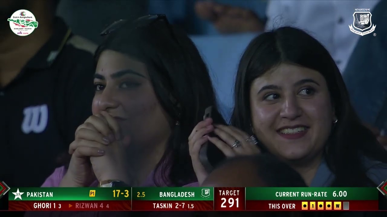 Mohammad Rizwan departs, bowled by a fiery delivery from Taskin Ahmed. Momentum shifts! 🔥