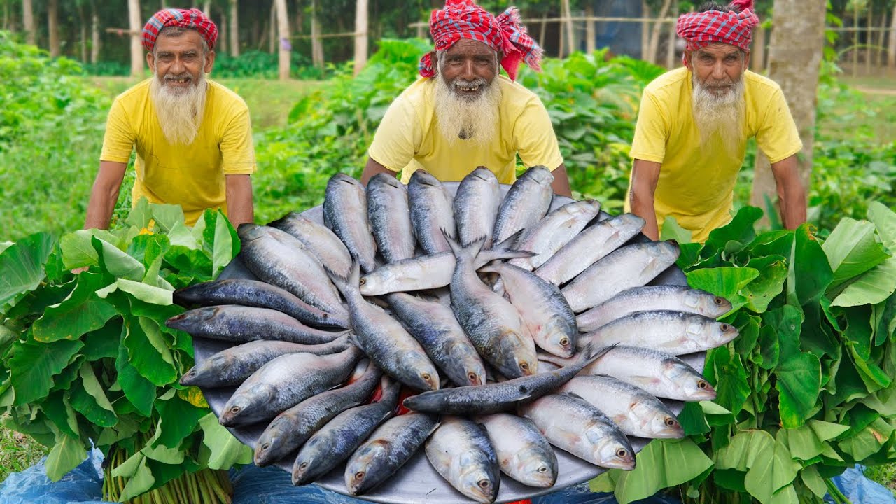 Expensive Hilsa Fish & Taro Leaves Curry - First Time Grandpa Cook Mashed - Elish Kochu Shak Ghonto