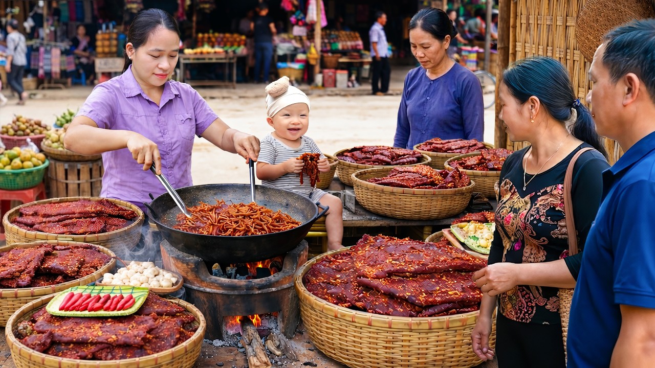 天日干しビーフジャーキー作り🥩娘と市場へ販売🛒✨