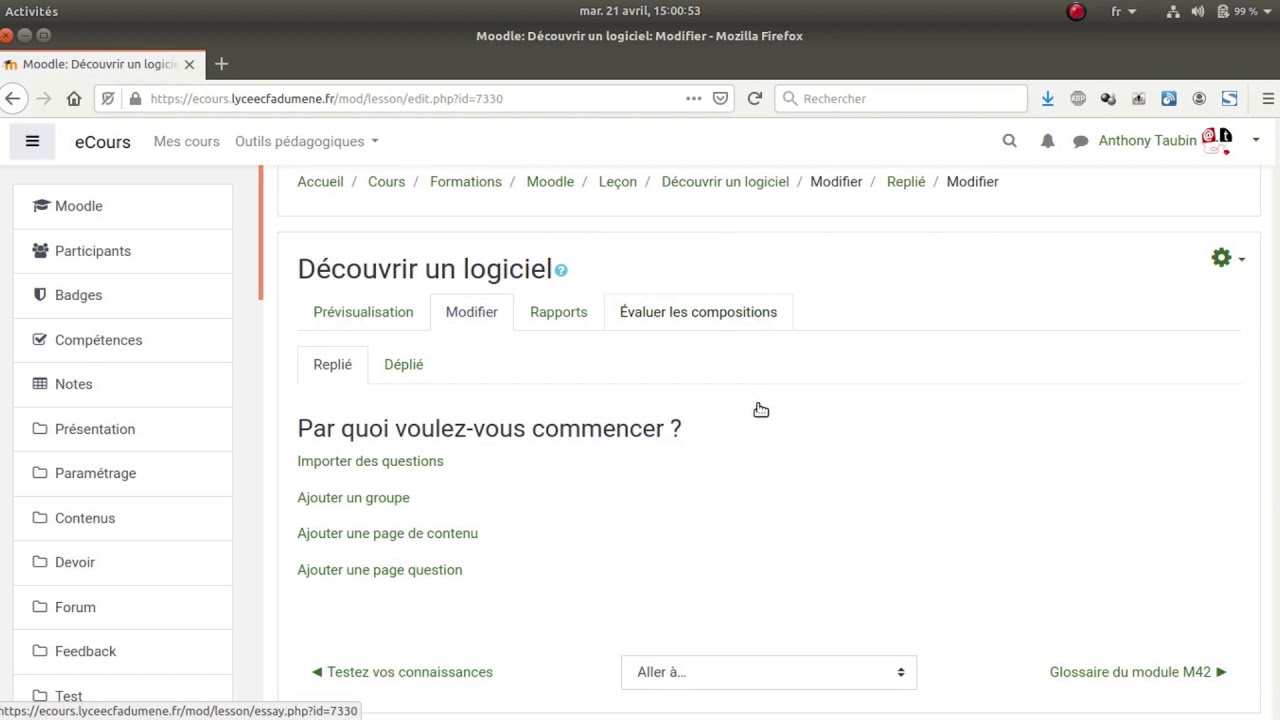 Tuto vidéo : Créer une activité Leçon dans Moodle