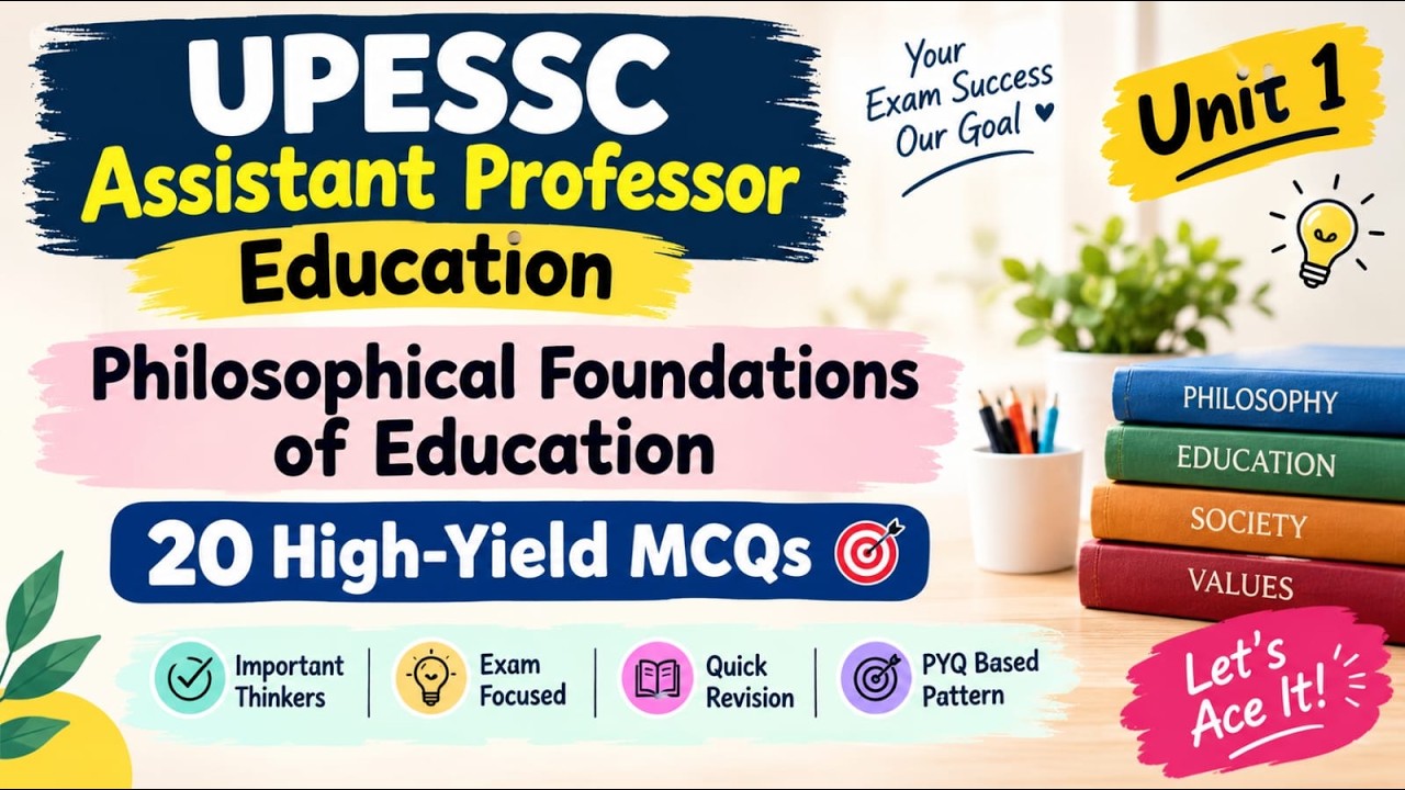 UPESSC Assistant Professor Education | Unit 1 | 20 High-Yield MCQs | Philosophical Foundations