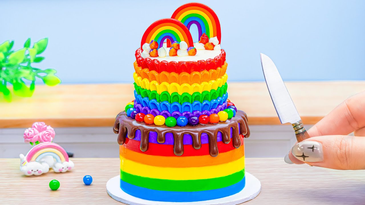 Satisfying Mini Rainbow Chocolate Cake Decorating 🌈 Amazing Rainbow KINDER Cake Recipe Ideas