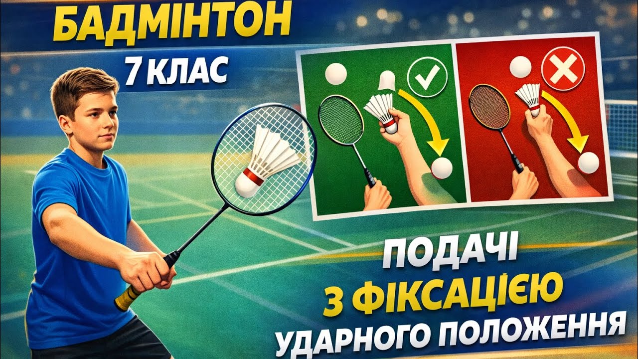 Подачі з фіксацією ударного положення | Бадмінтон | 7 клас | Дистанційне навчання | НУШ 