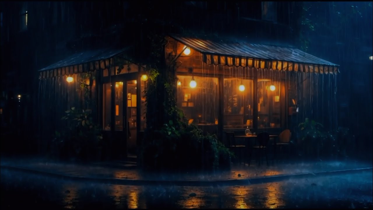Deep Sleep with Heavy Rain in the Cozy Cafe | Night Rain Ambience for Better Sleep