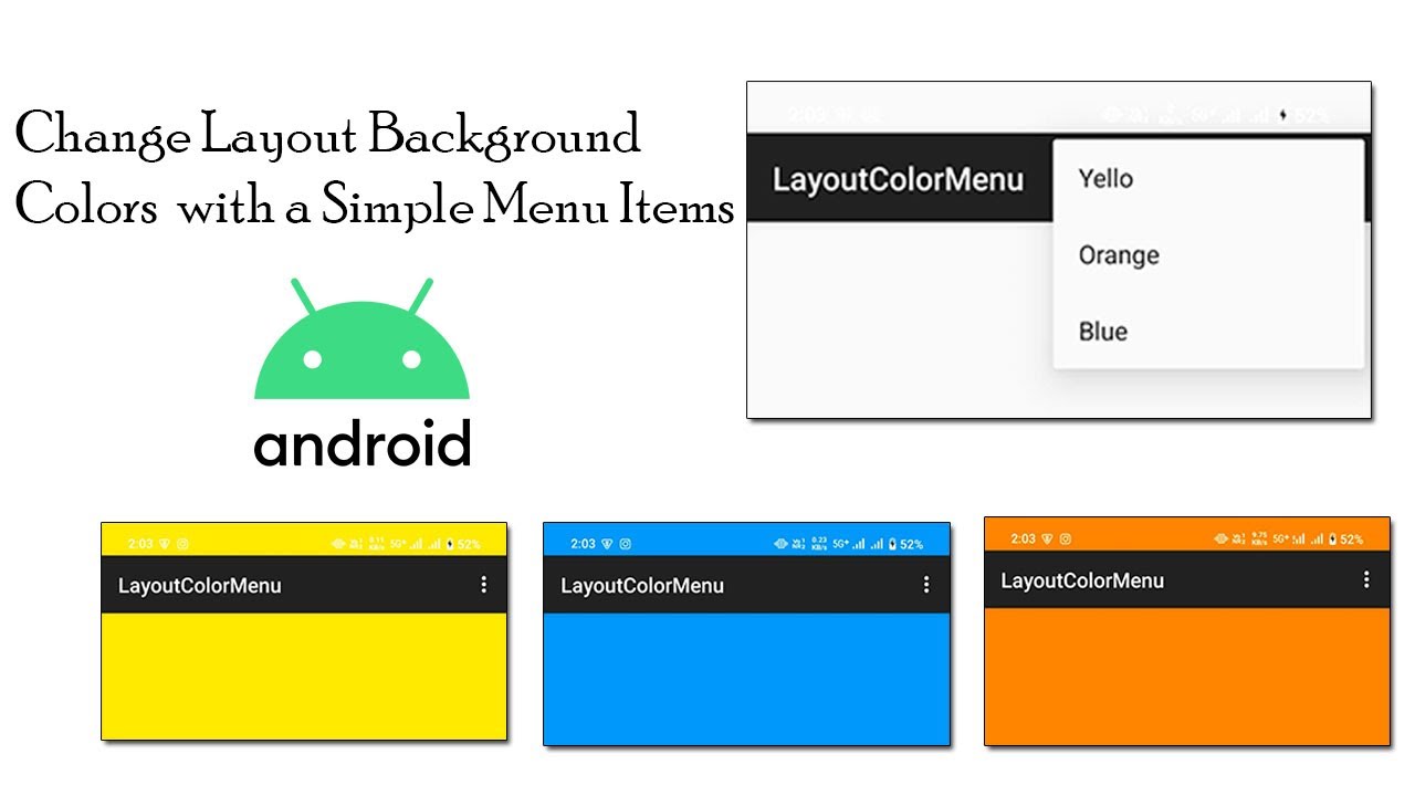 Android App to Change Background Colors with a Simple Menu | Android Studio Tutorial (Step-by-Step)