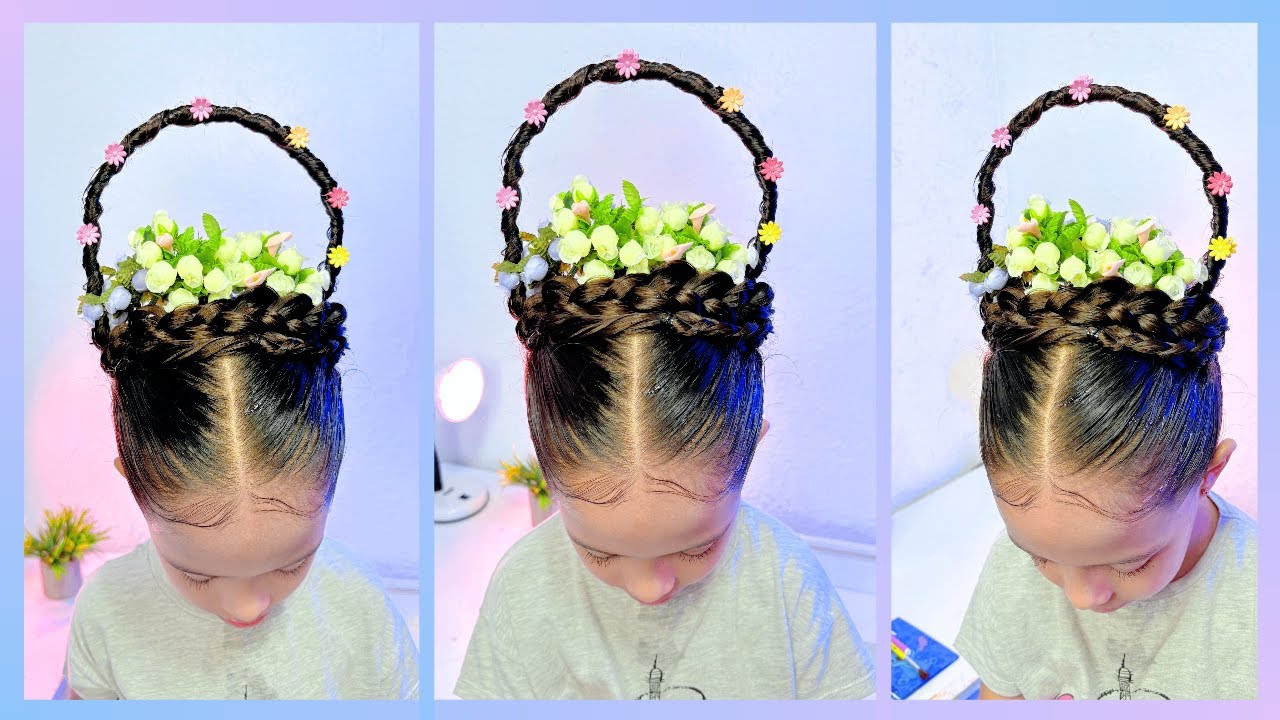 Canasta de flores 🌷 idea de peinado loco y divertido - dia del niño