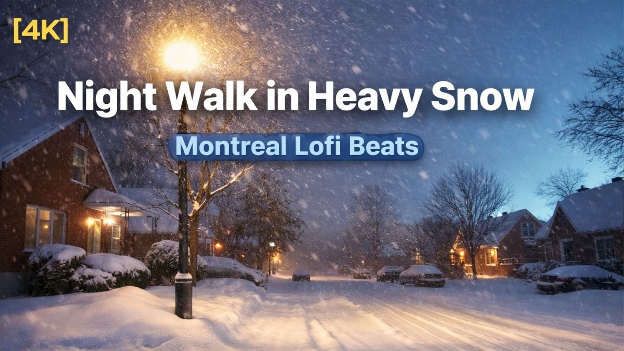 [4K] Night Walk in Heavy Snow❄️| Montreal Lofi Beats | Relaxing Music #snow #lofi #relaxing