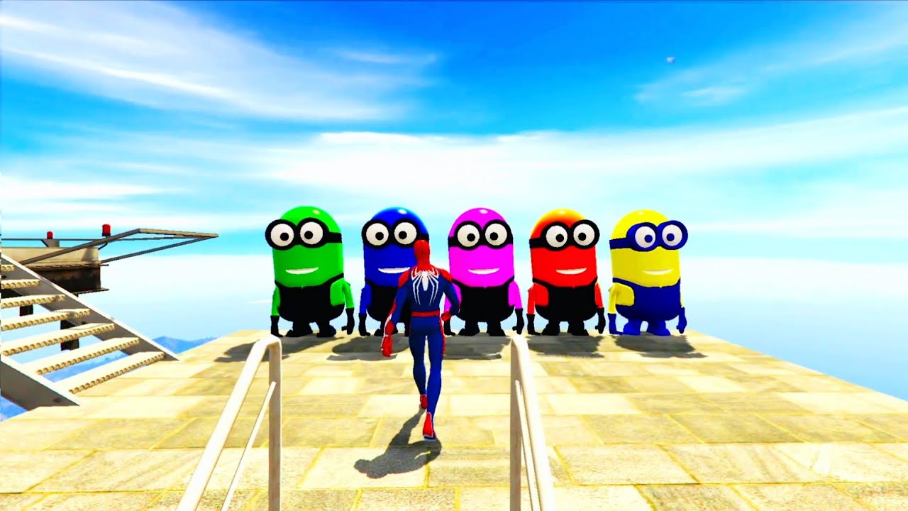 GTA 5 Epic Ragdolls RED SPIDERMAN VS RED MINION VS GREEN MINIONS Euphoria Physics & Funny Fails 11