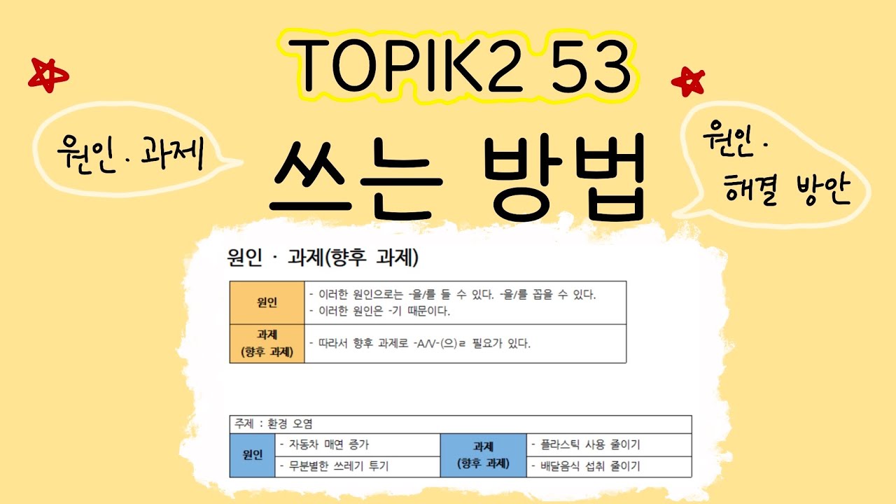 TOPIK2 53번 그래프 쓰는 방법2 (원인, 과제, 전망, 해결 방안)