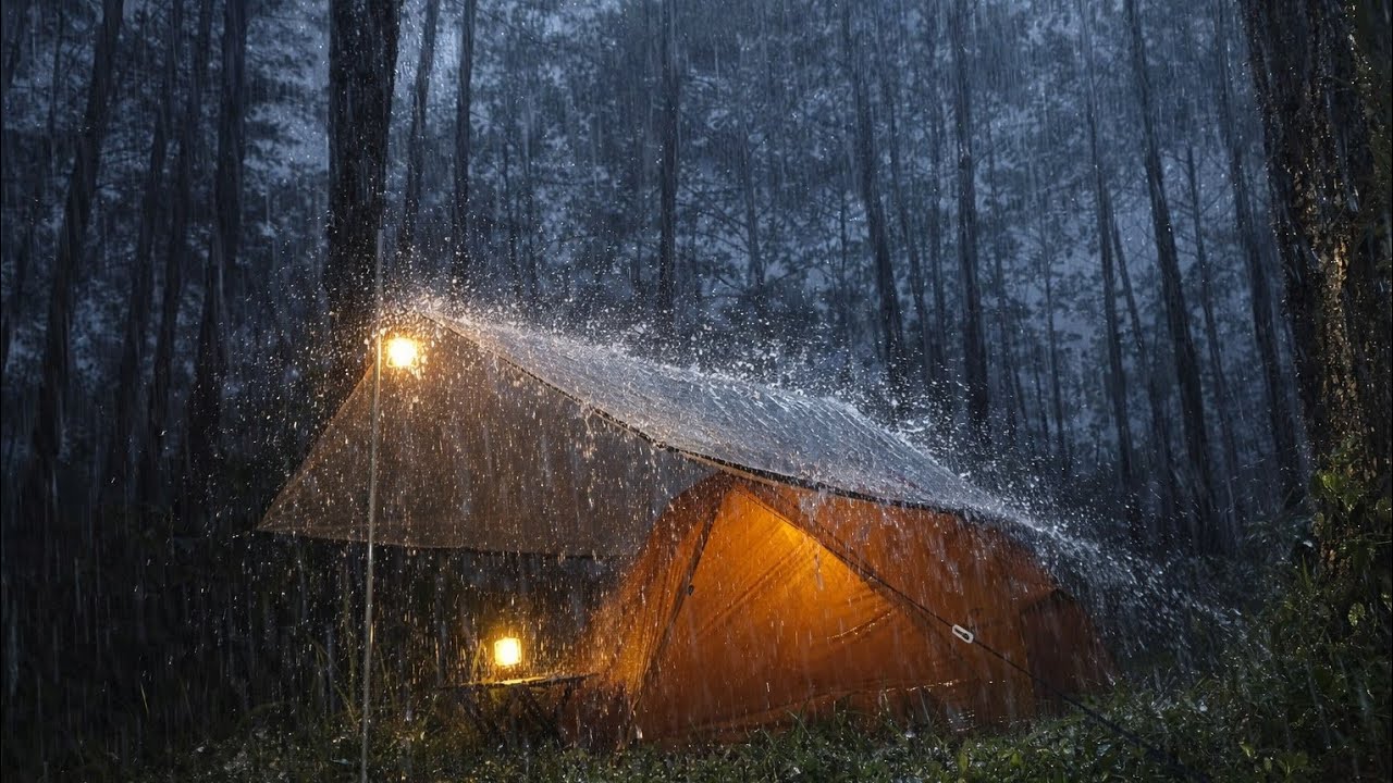 Long Heavy Rain ⛈️ / Camping In Heavy Rain And Thunder
