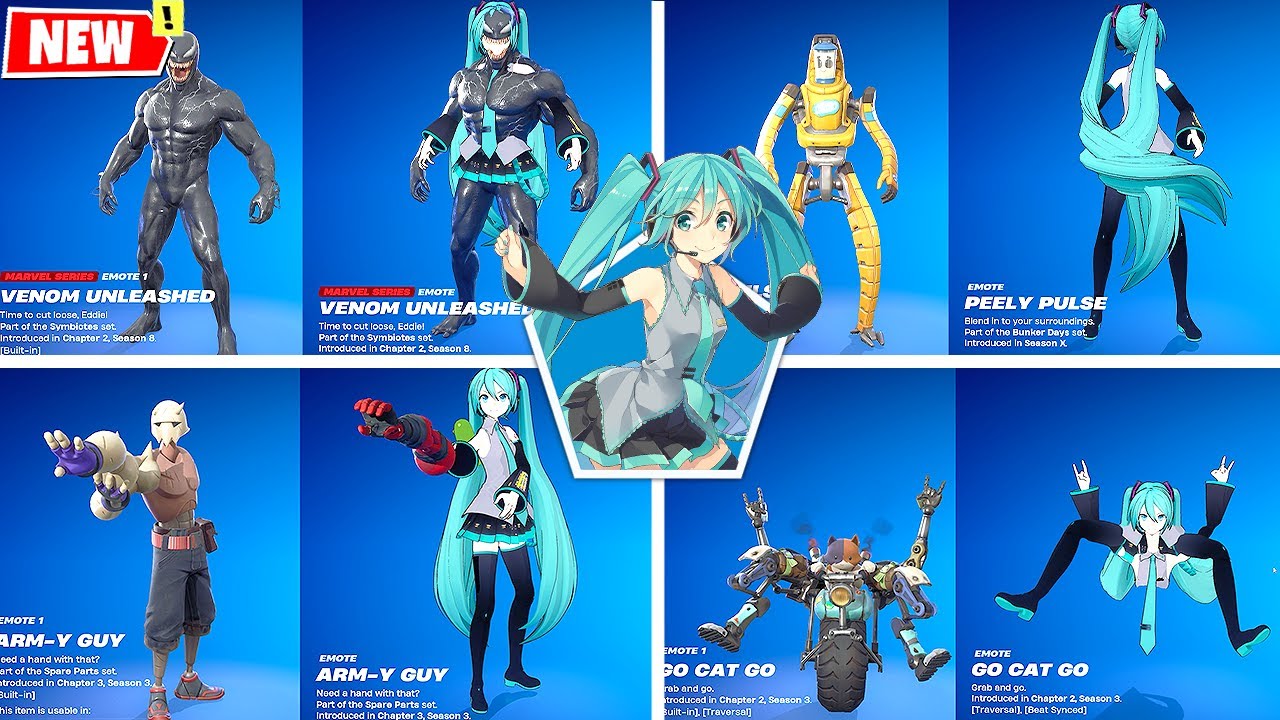 Fan-Made Haysune Miku Skin Fortnite doing all Built-In Emotes and Funny Dances シ