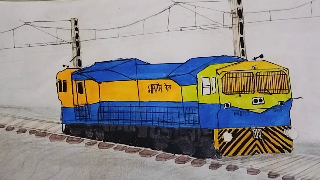 Diesel engine train Drawing 🚂🚃 How to make Train Ki Drawing 