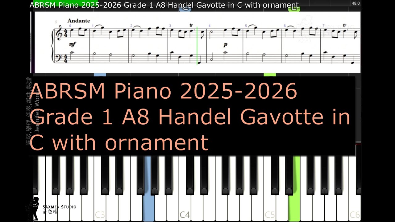 ABRSM Piano 2025 2026 Grade 1 A8 Handel Gavotte in C with ornament