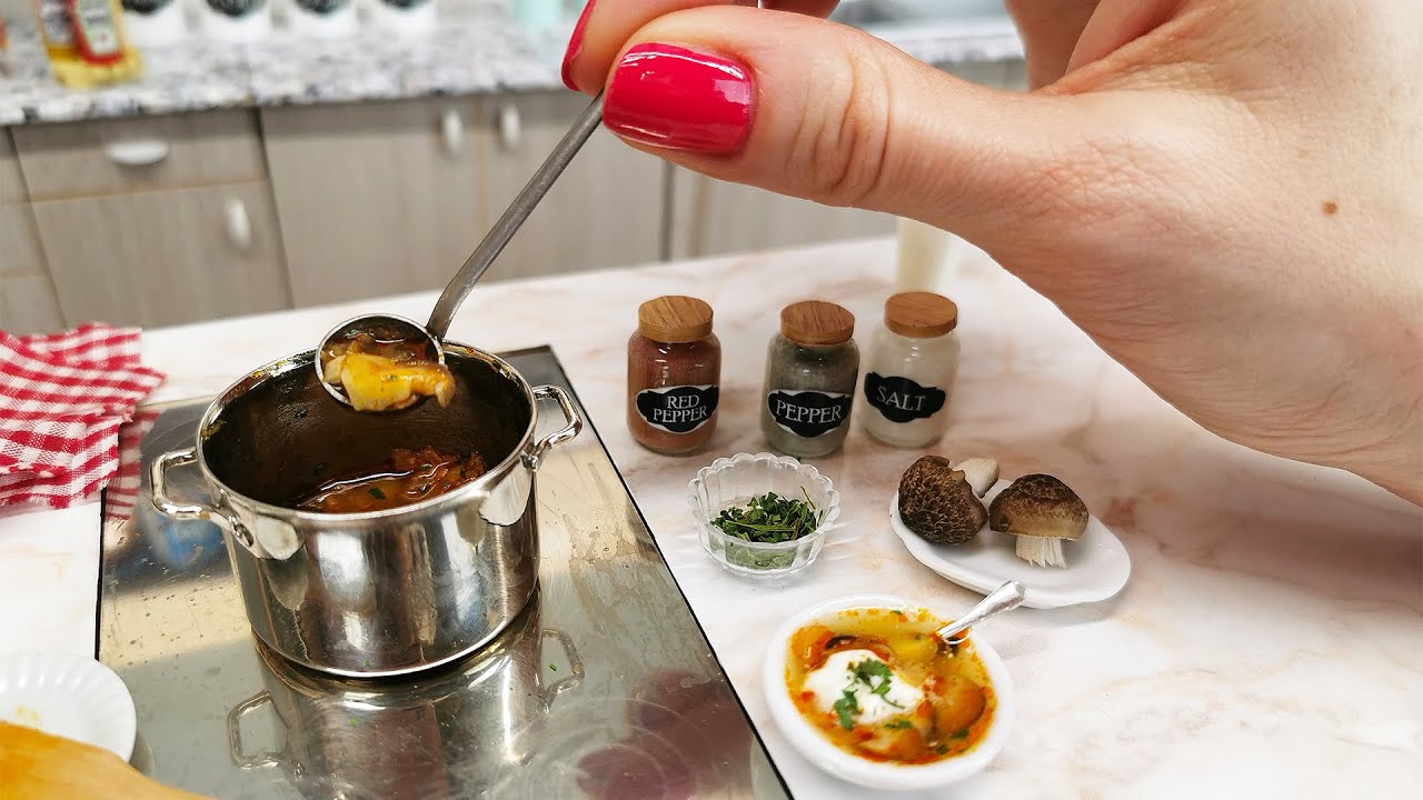 Mini REAL mushroom soup🍲 🥣🥄/ mini food, tiny food/ ASMR/ mini cooking in mini functional kitchen