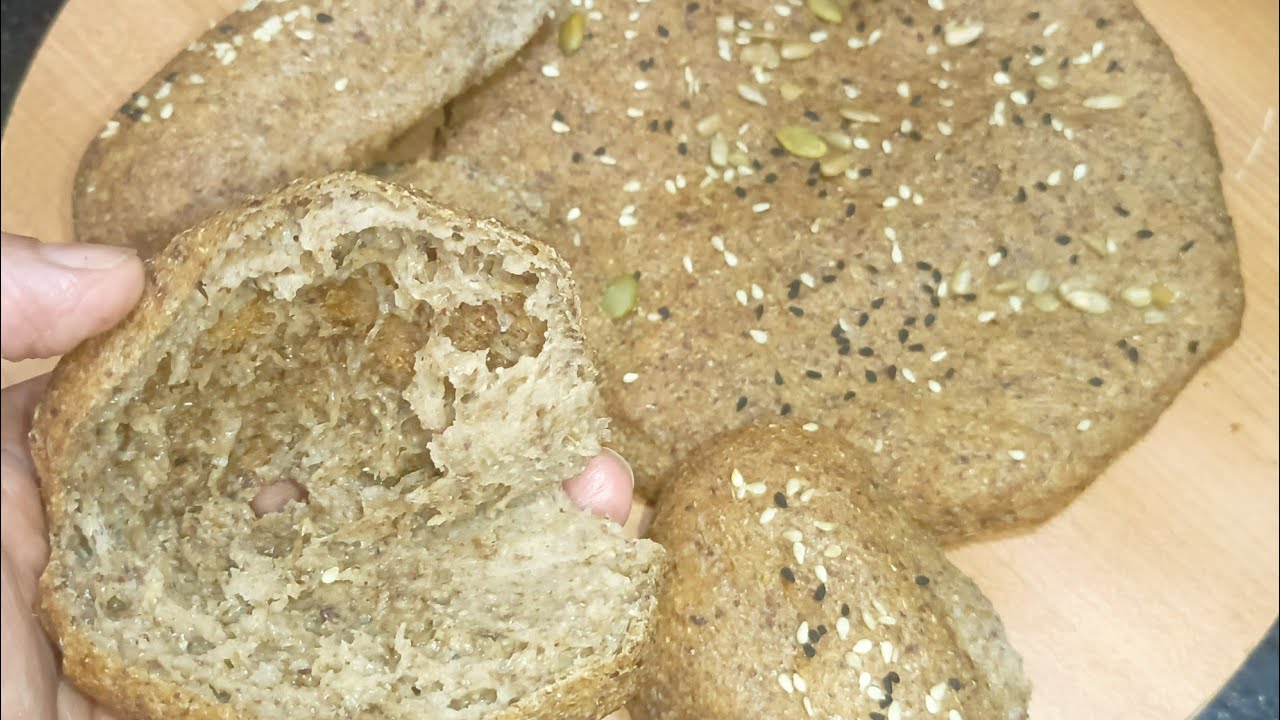 خبز #تنحيف  🥖 رغيف يشبعك من أول لقمة! بدون بيض ولا لبن – عيش الشعير والحبة الكاملة الصحي في الخلاط