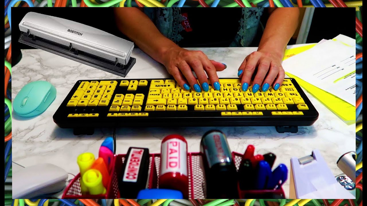 ASMR | Office Sounds - Typing, Mouse clicks, Paper sounds, 3 Hole Punch, Files, No Talking
